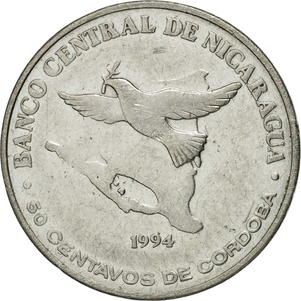 Nicaragua Coin Nicaraguan 50 Centavos Coin | Peace Dove | Map | KM83 | 1994