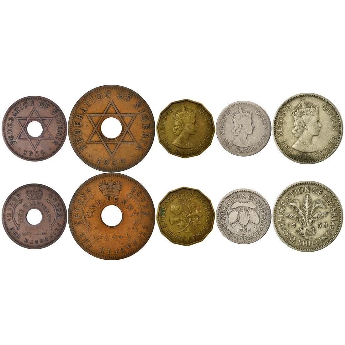 Nigeria | 5 Coin Set | 1/2 1 Penny 3 6 Pence 1 Shilling | 1959 - 1962