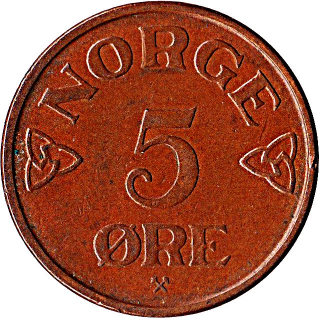 Norway 5 Øre - Haakon VII Coin KM400 1952 - 1957