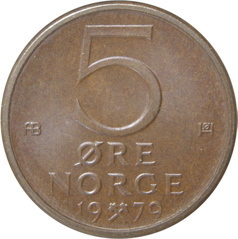 Norway 5 Øre - Olav V Coin KM415 1973 - 1982