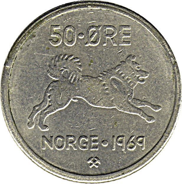 Norway 50 Øre - Olav V Coin KM408 1958 - 1973