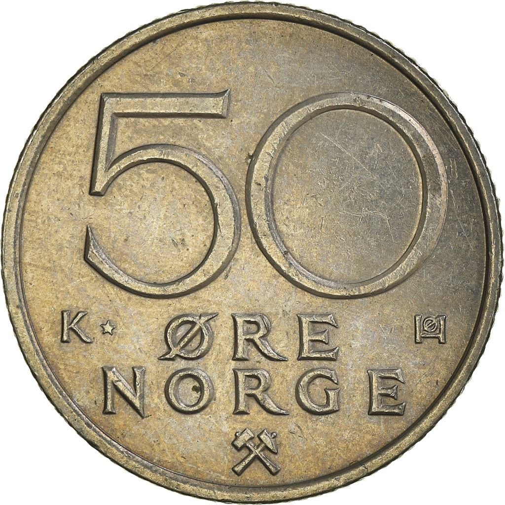 Norway 50 Øre - Olav V Coin KM418 1974 - 1996