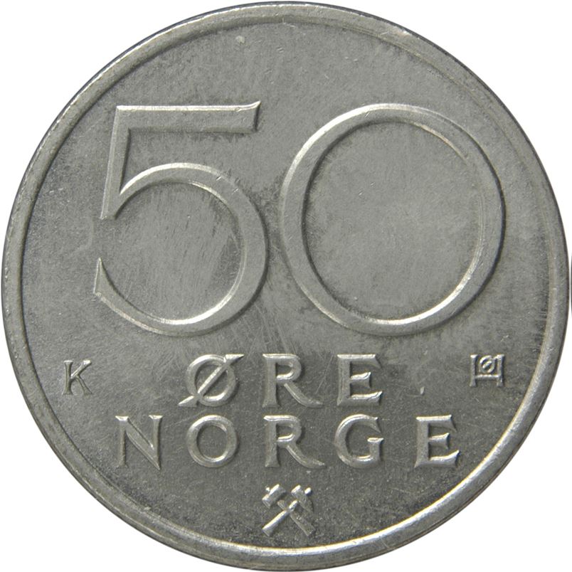 Norway 50 Øre - Olav V Coin KM418 1974 - 1996