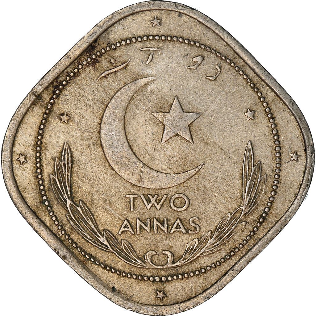 Pakistan 2 Annas Coin | Crescent opens to right | KM4 | 1948 - 1951