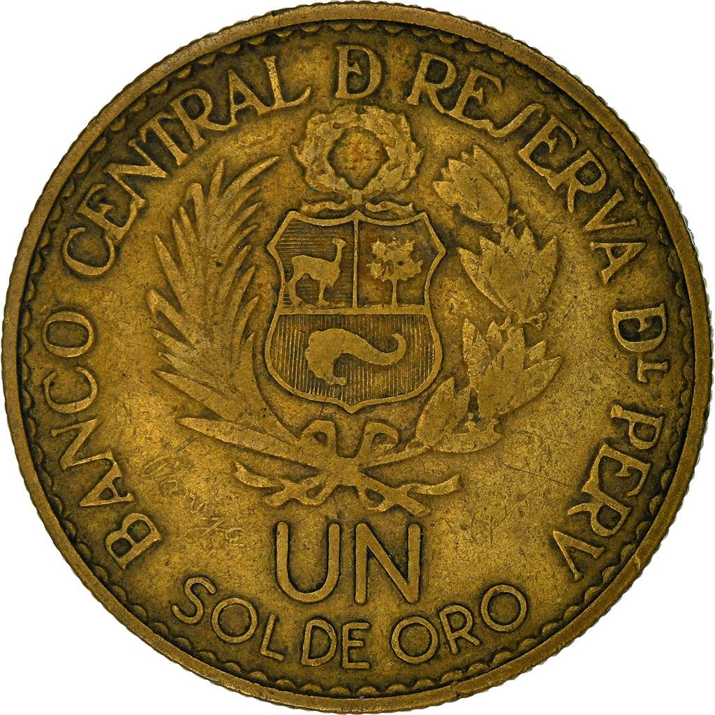 Peru 1 Sol de Oro Coin | Casa de Moneda | Pillars of Hercules | KM240 | 1965