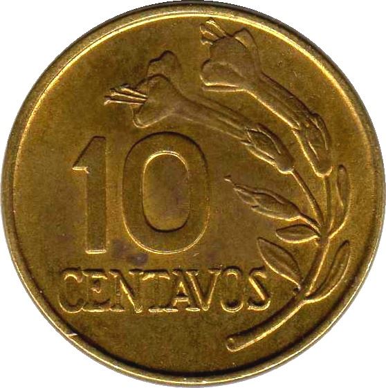 Peru | 10 Centavos Coin | Cinchona tree flower | KM245 | 1966 - 1975