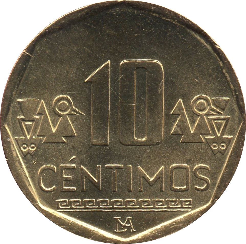 Peru 10 Céntimos Coin | KM305.4 | 2001 - 2021