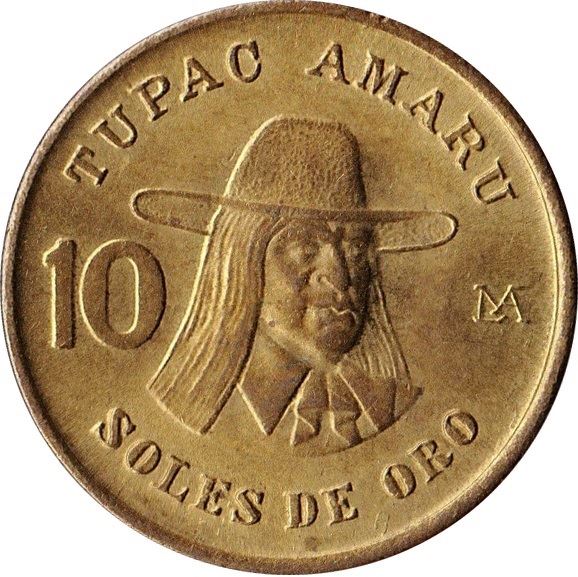 Peru | 10 Soles de Oro Coin | Tupac Amaru | Last Indigenous Leader | KM272 | 1978 - 1983