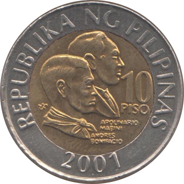 Philippines 10 Piso Apolinario Mabini Coin KM278 2000 - 2017