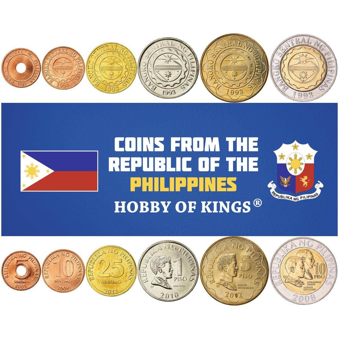 Philippines | 6 Coin Set | 5 10 25 Sentimo 1 5 10 Piso | 1995 - 2017