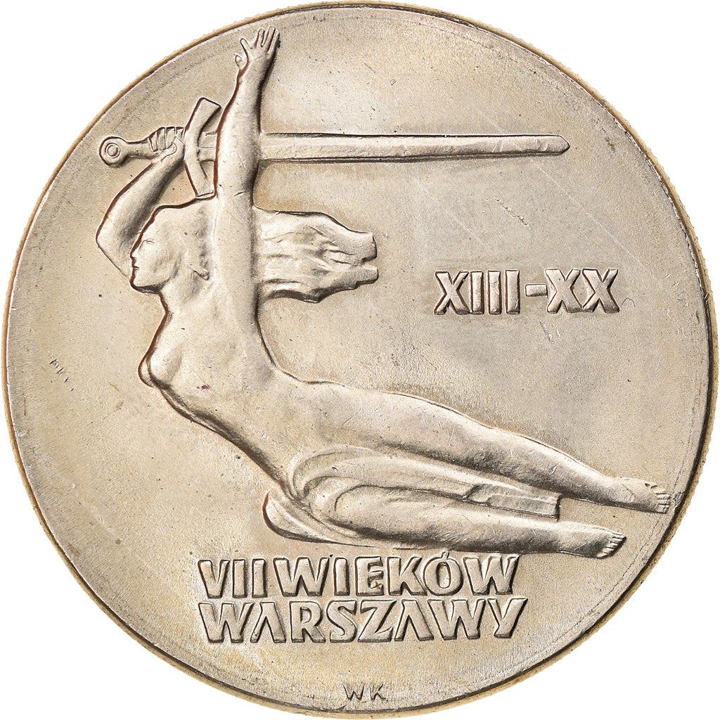 Poland | 10 Złotych Coin | Anniversary of Warsaw Nike | Naked Woman | Sword | KM54 | 1965