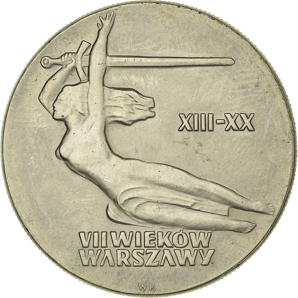 Poland | 10 Złotych Coin | Anniversary of Warsaw Nike | Naked Woman | Sword | KM54 | 1965