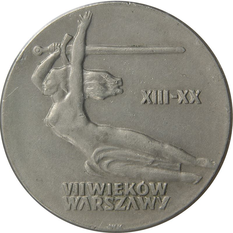 Poland | 10 Złotych Coin | Anniversary of Warsaw Nike | Naked Woman | Sword | KM54 | 1965