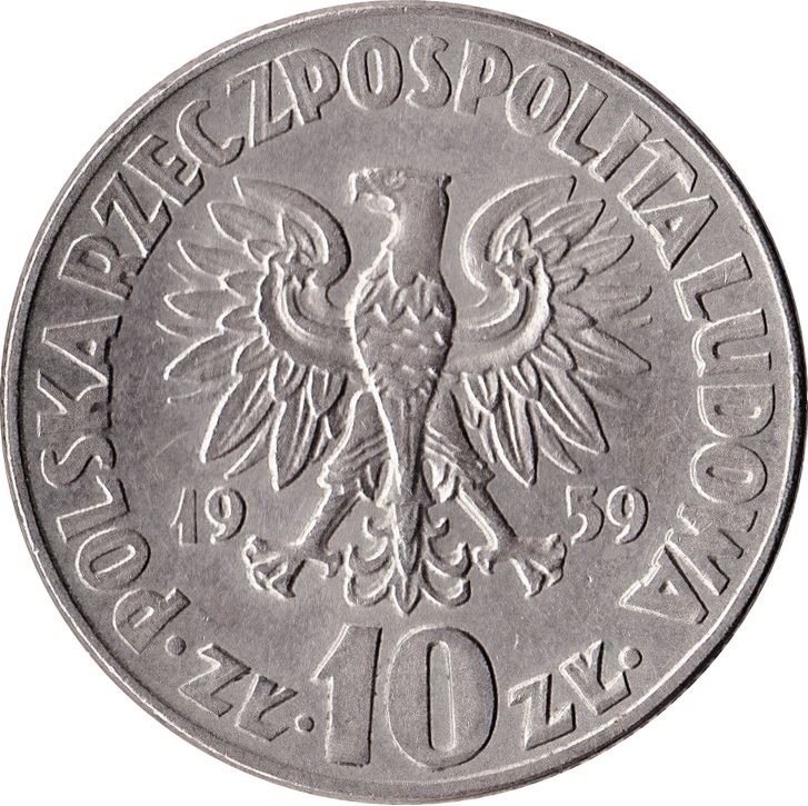 Poland | 10 Złotych | Mikołaj Kopernik | Eagle | KM51 | 1959 - 1965