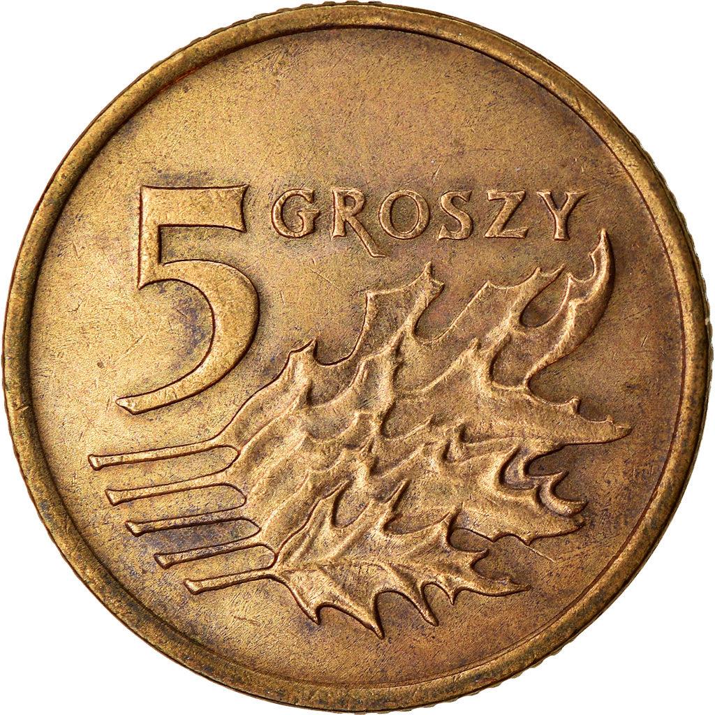 Poland 5 Groszy Coin | Oak Leaves | Polish White Eagle | KM278 | 1990 - 2014