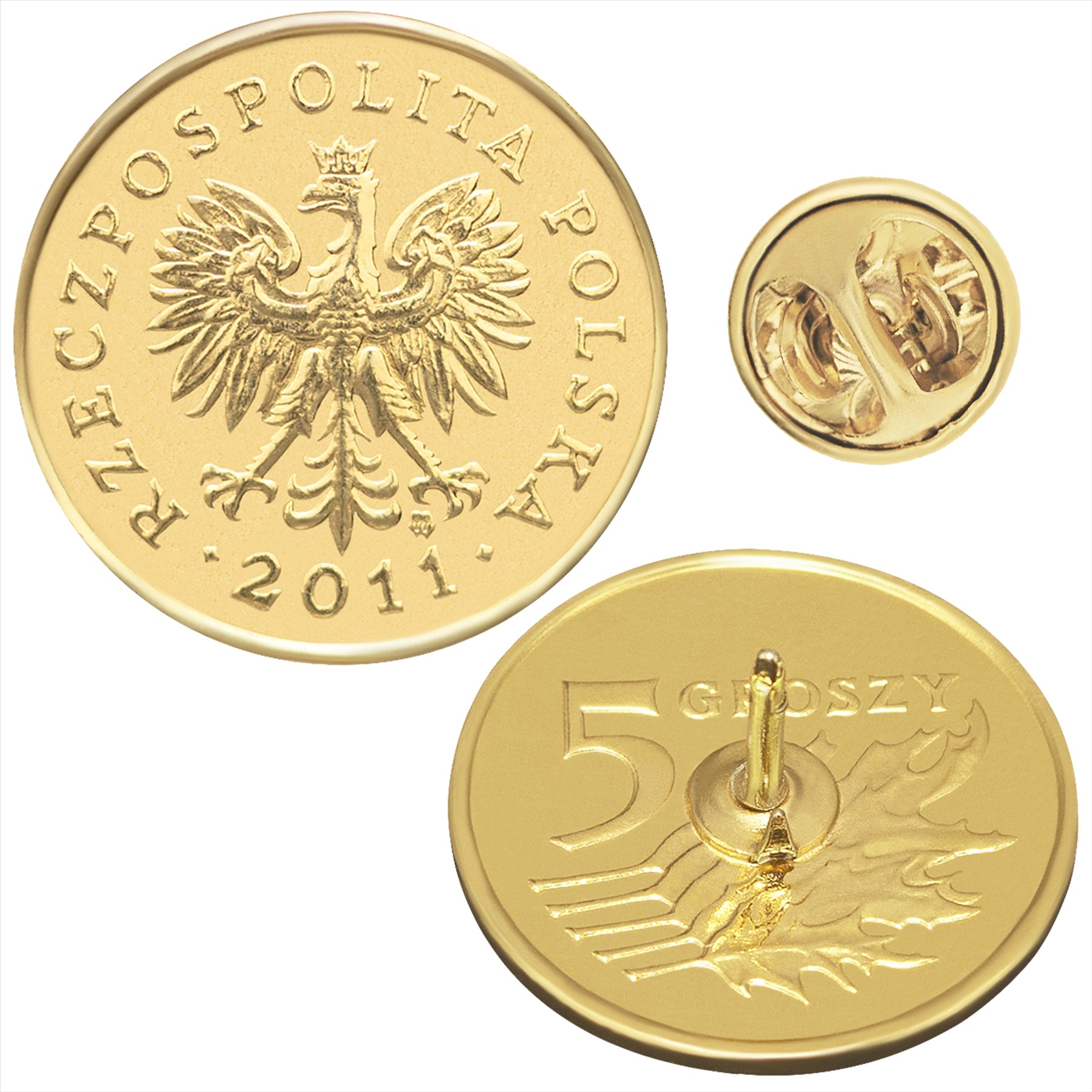 Polish Coin Pin Brooch Badge | Genuine 5 Grosz | 18K Gold Plated | Eagle | Symbol Of Pride