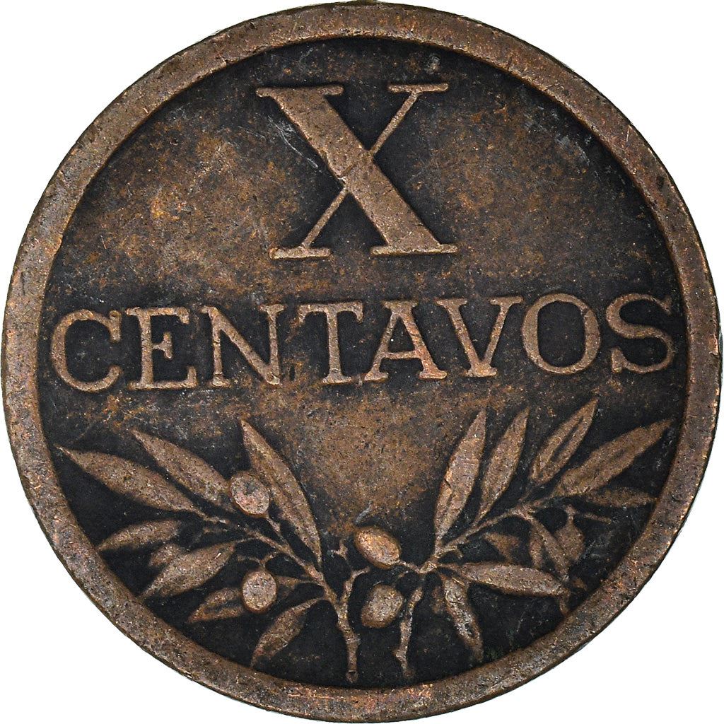 Portugal 10 Centavos Coin | Cross | Olive Branch | KM583 | 1942 - 1969