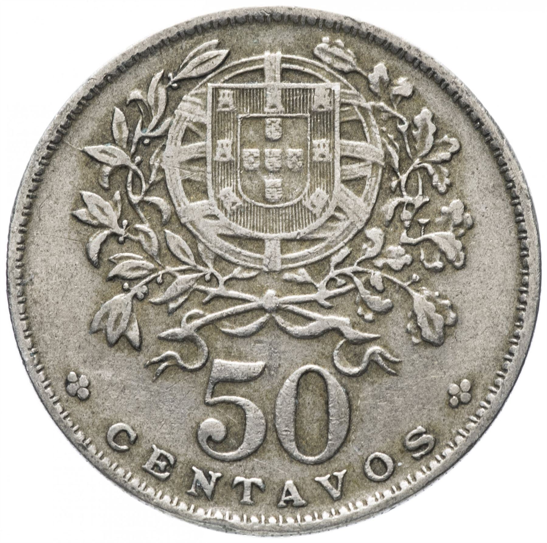 Portugal 50 Centavos Coin | Republic Allegory | KM577 | 1927 - 1968