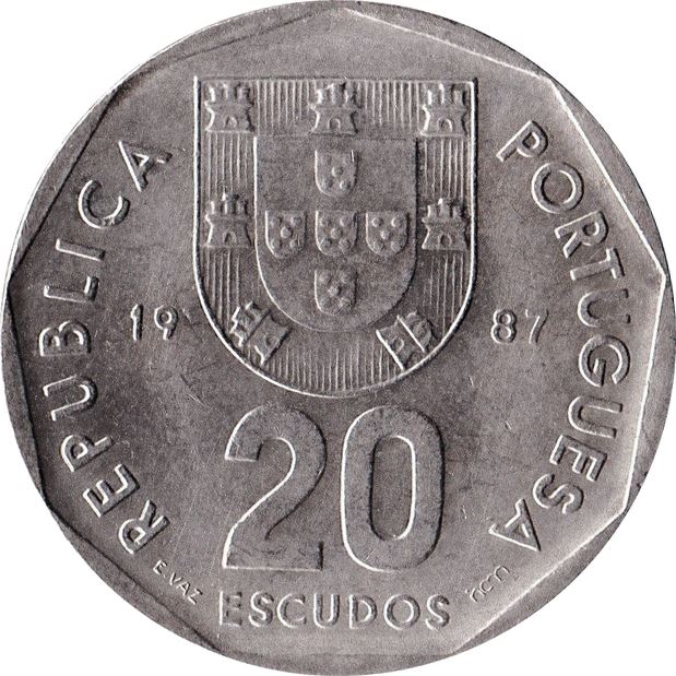 Portugal Coin Portuguese 20 Escudos | Nautical Compass | Order Of Christ Cross | KM634 | 1986 - 2001