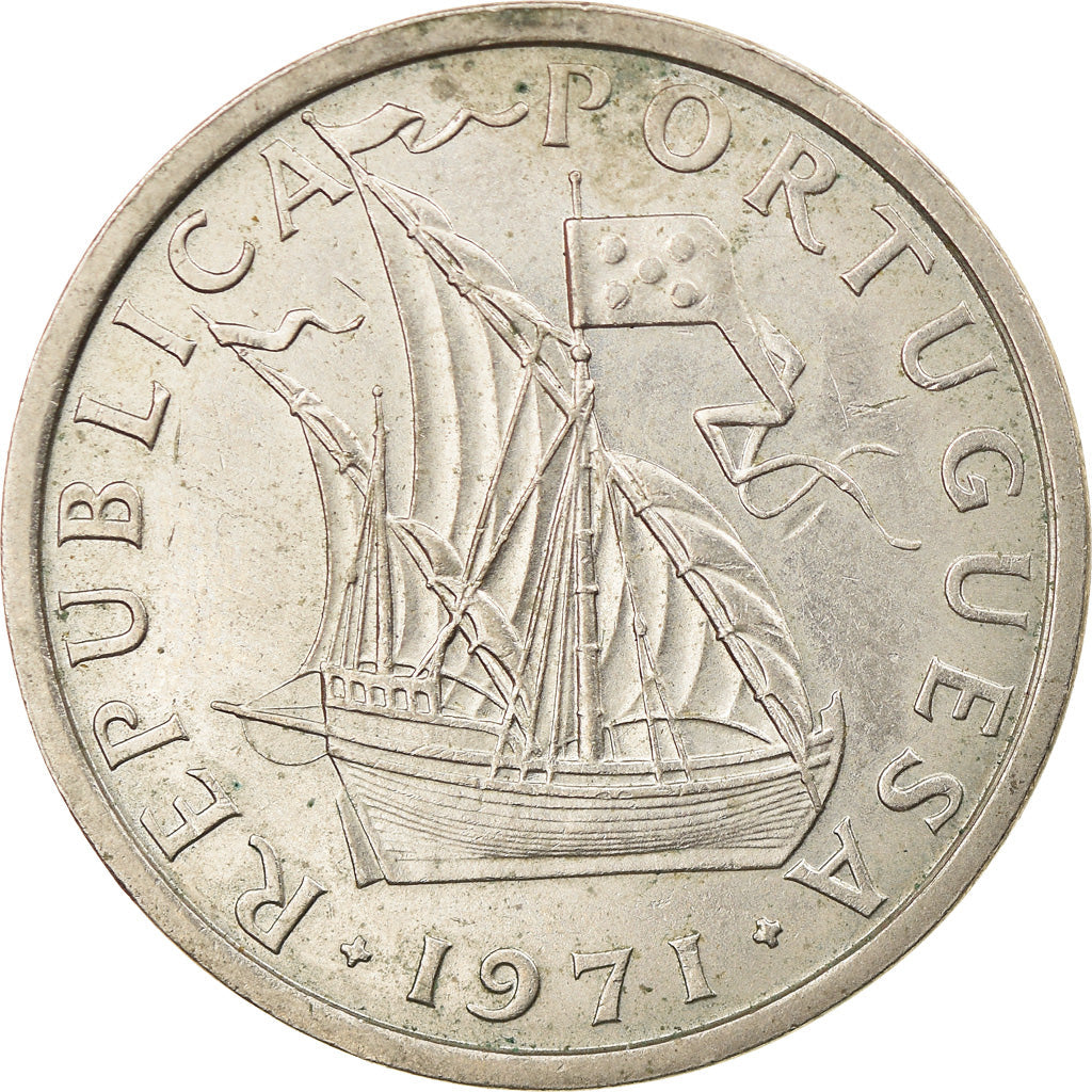 Portuguese 10 Escudos Coin | Ship | Stars | KM600 | 1969 - 1974