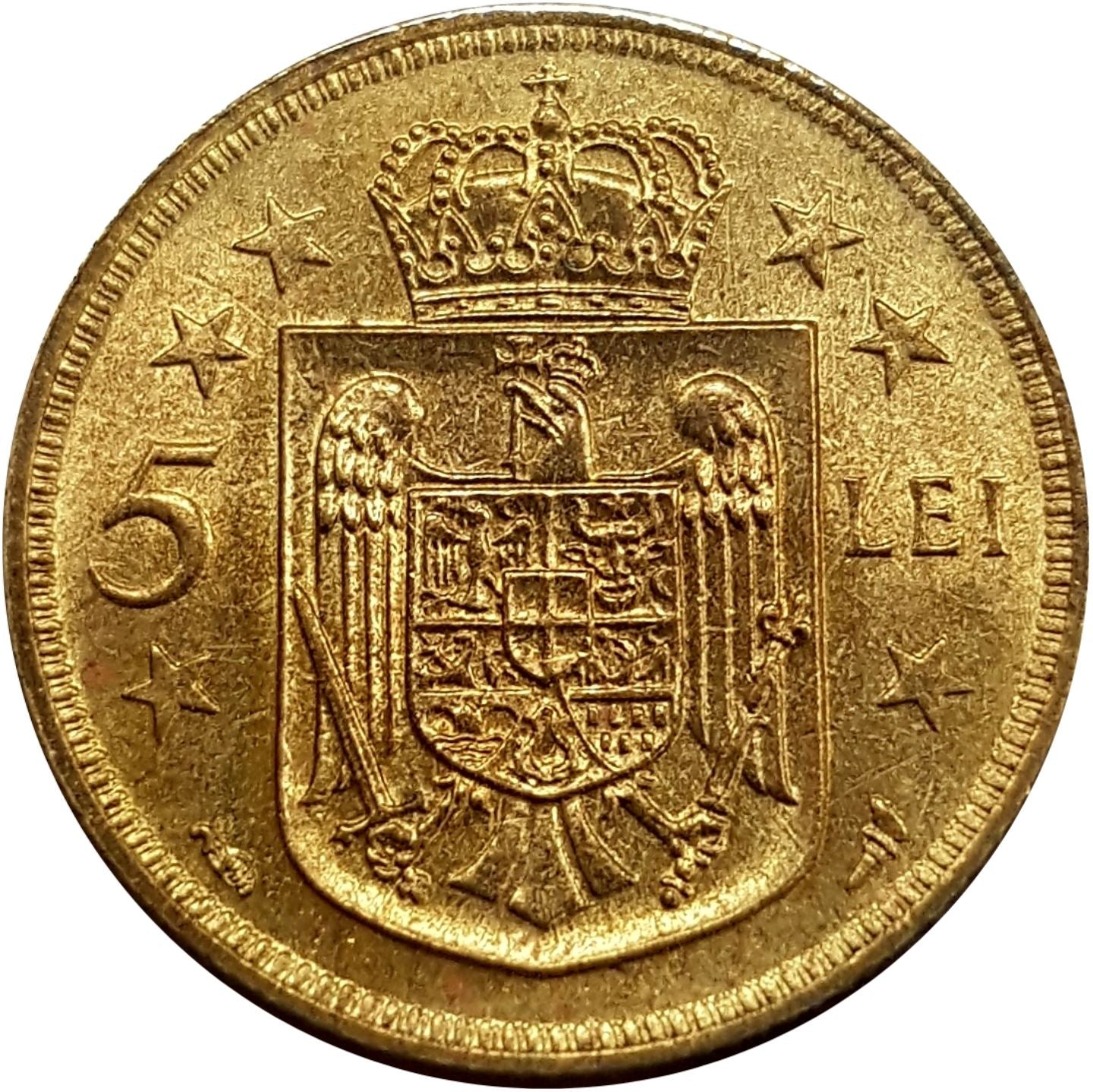 Romania | 5 Lei Coin | King Mihai I | Shield | KM48 | 1930