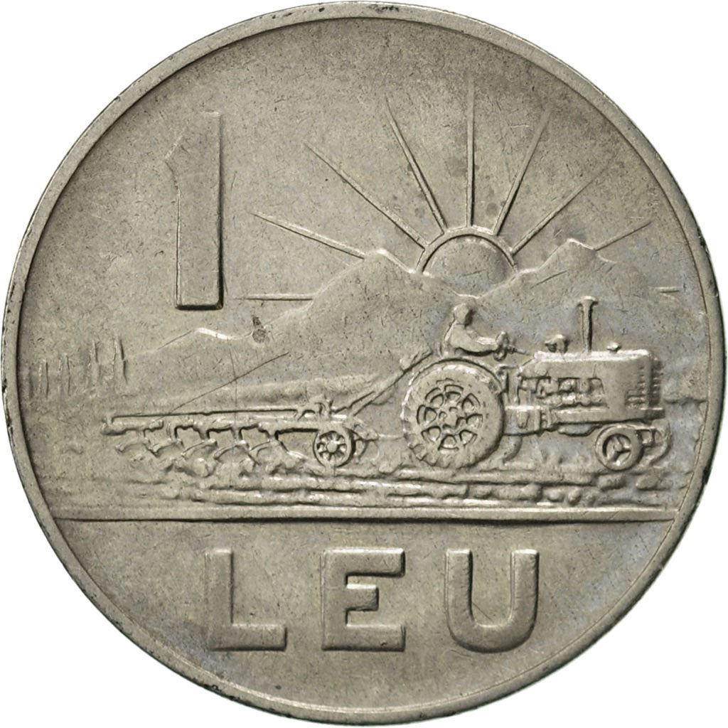 Romania Coin | 1 Leu | Tractor | Sun | Mountains | KM90 | 1963