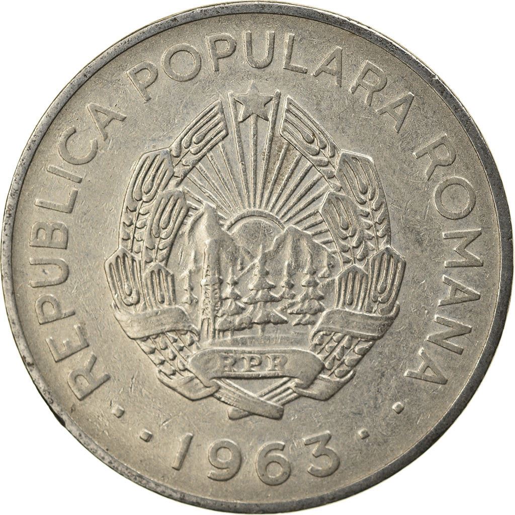 Romania Coin | 1 Leu | Tractor | Sun | Mountains | KM90 | 1963