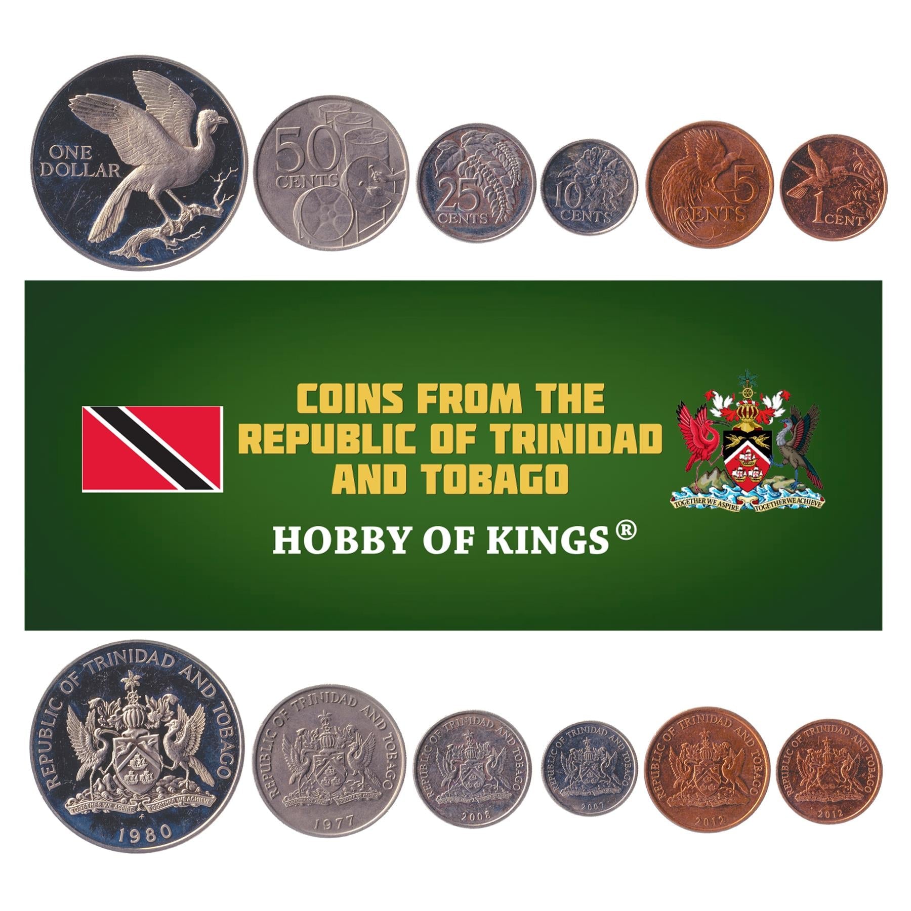 SET 6 COINS TRINIDAD AND TOBAGO 1 DOLLAR 50 25 10 5 1 CENTS 1974 - 2016