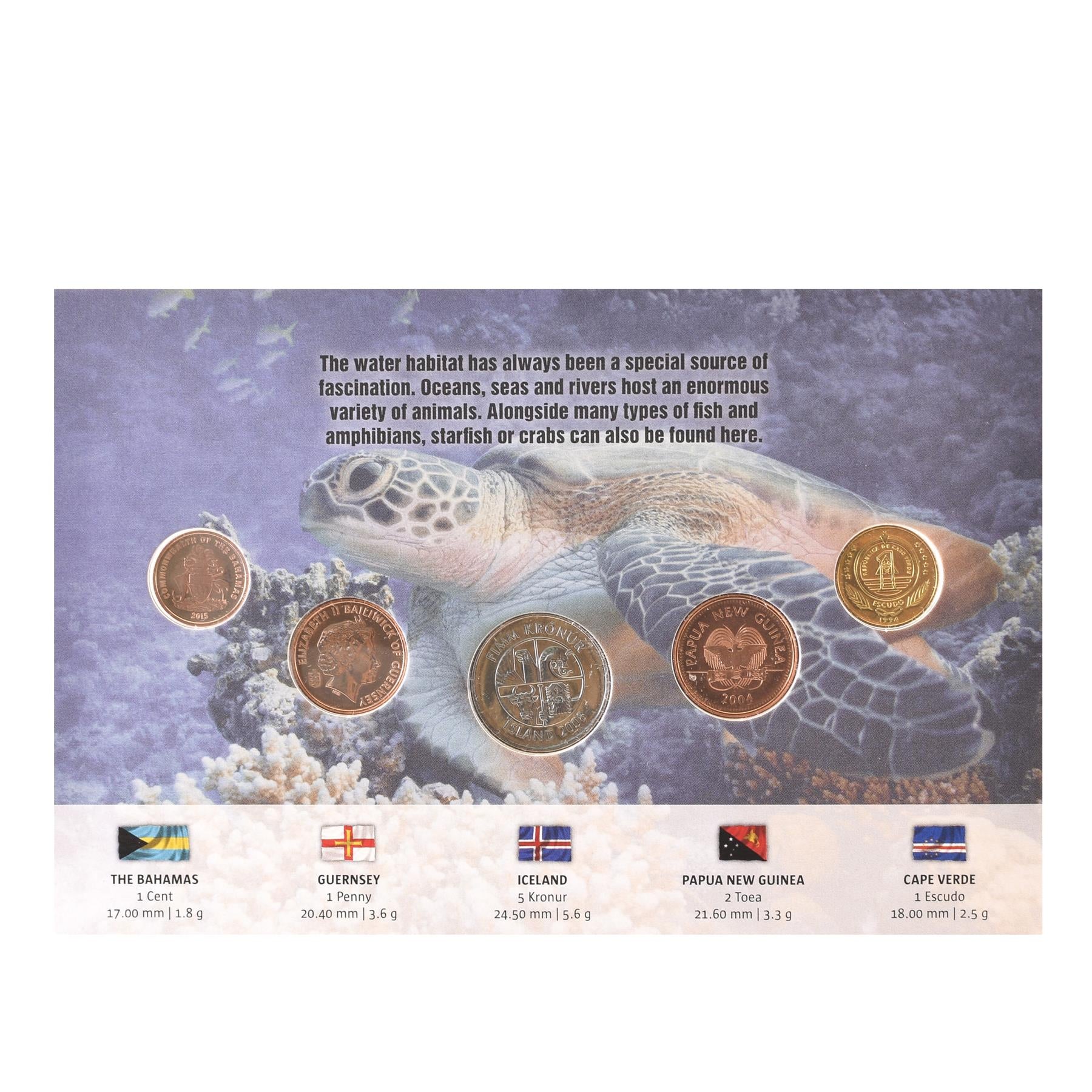 Sea Animals | 5 Coin Set | Turtle | Red Starfish | Dolphin | Crab | Lionfishes