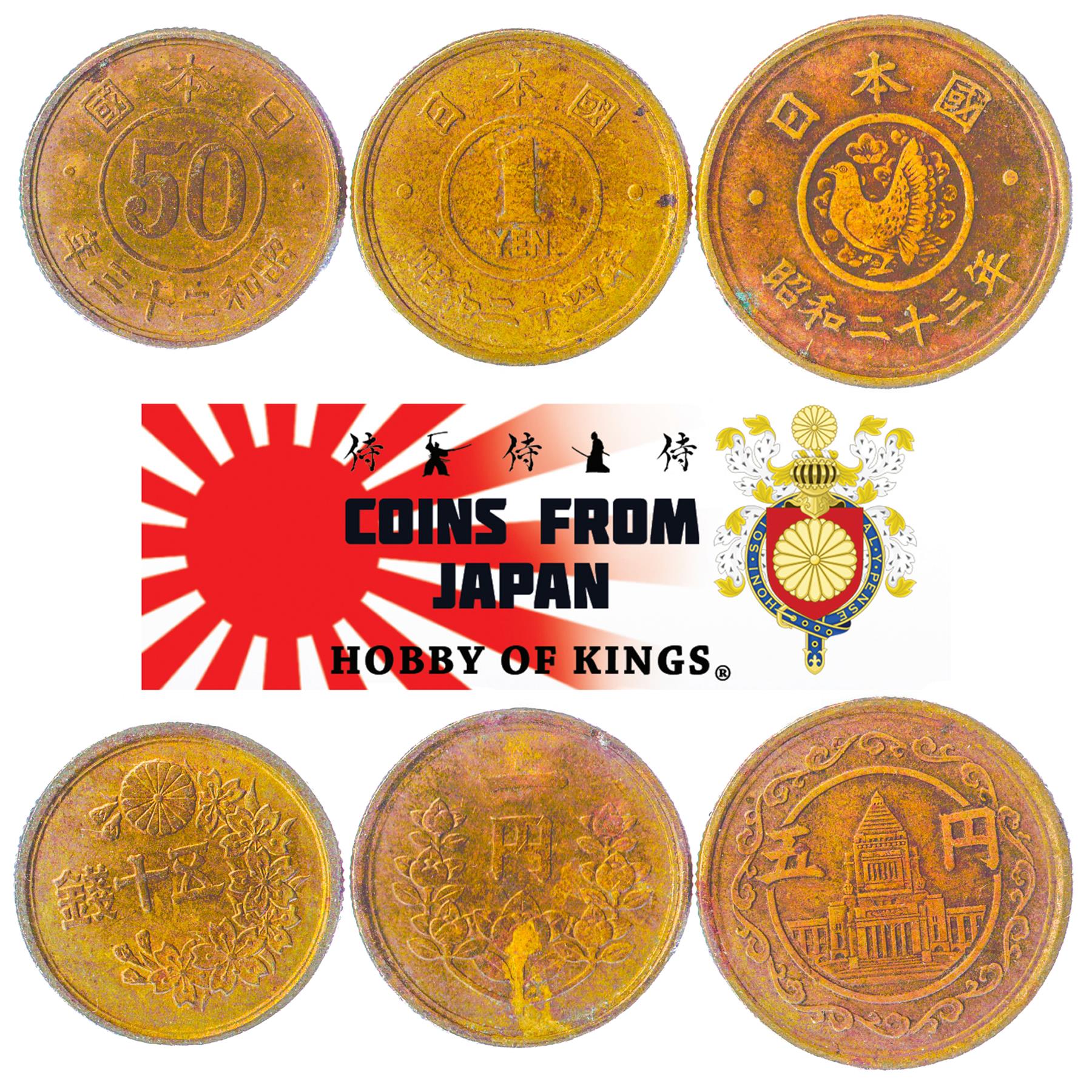 Set 3 Coins Japan 50 Sen 1 5 Yen 1947 - 1950