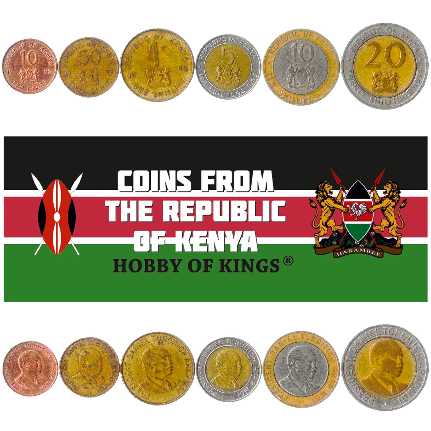 Set 6 Coins Kenya 10 50 Cents 1 5 10 20 Shillings 1994 - 1998