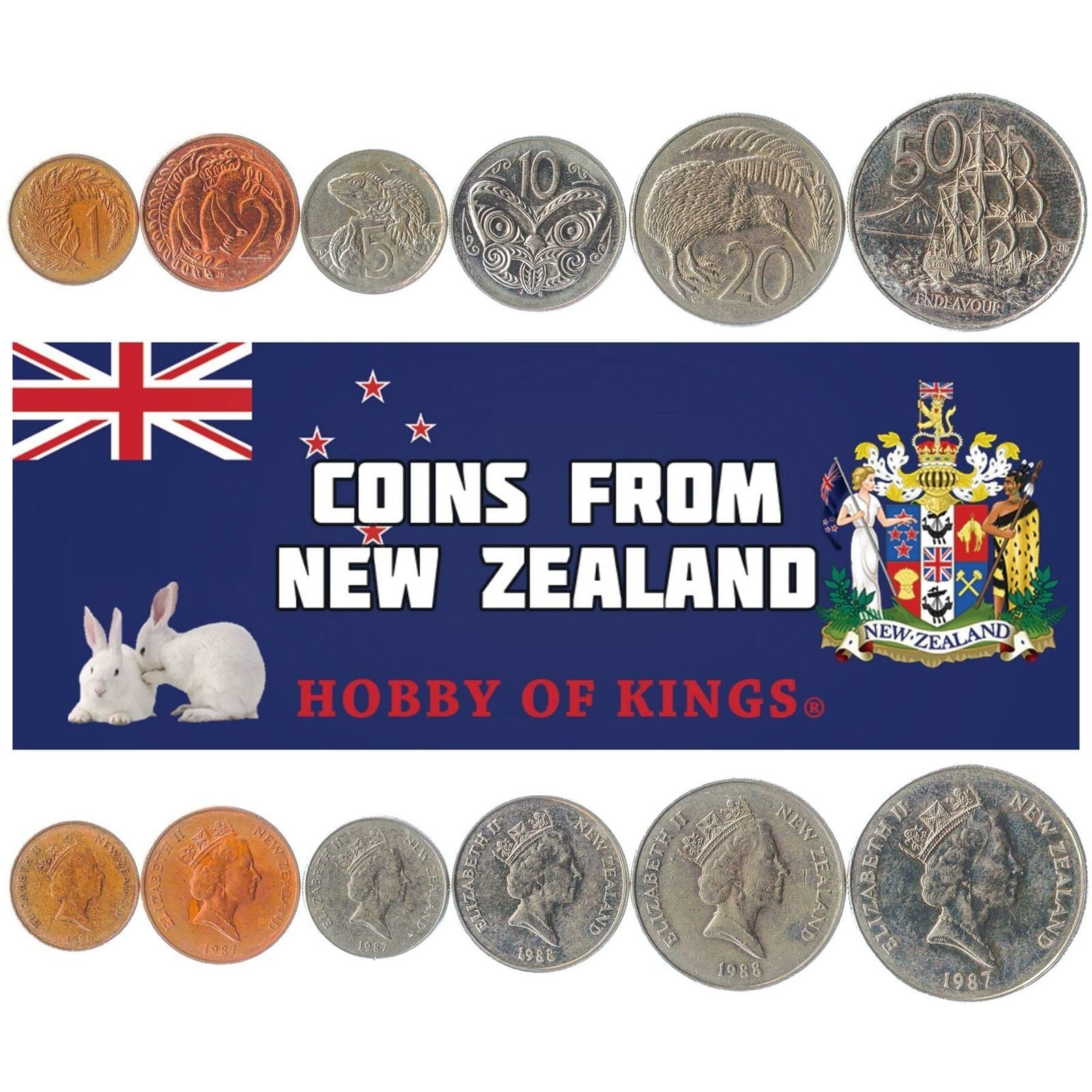 Set 6 Coins New Zealand 1 2 5 10 20 50 Cents 1986 - 1998