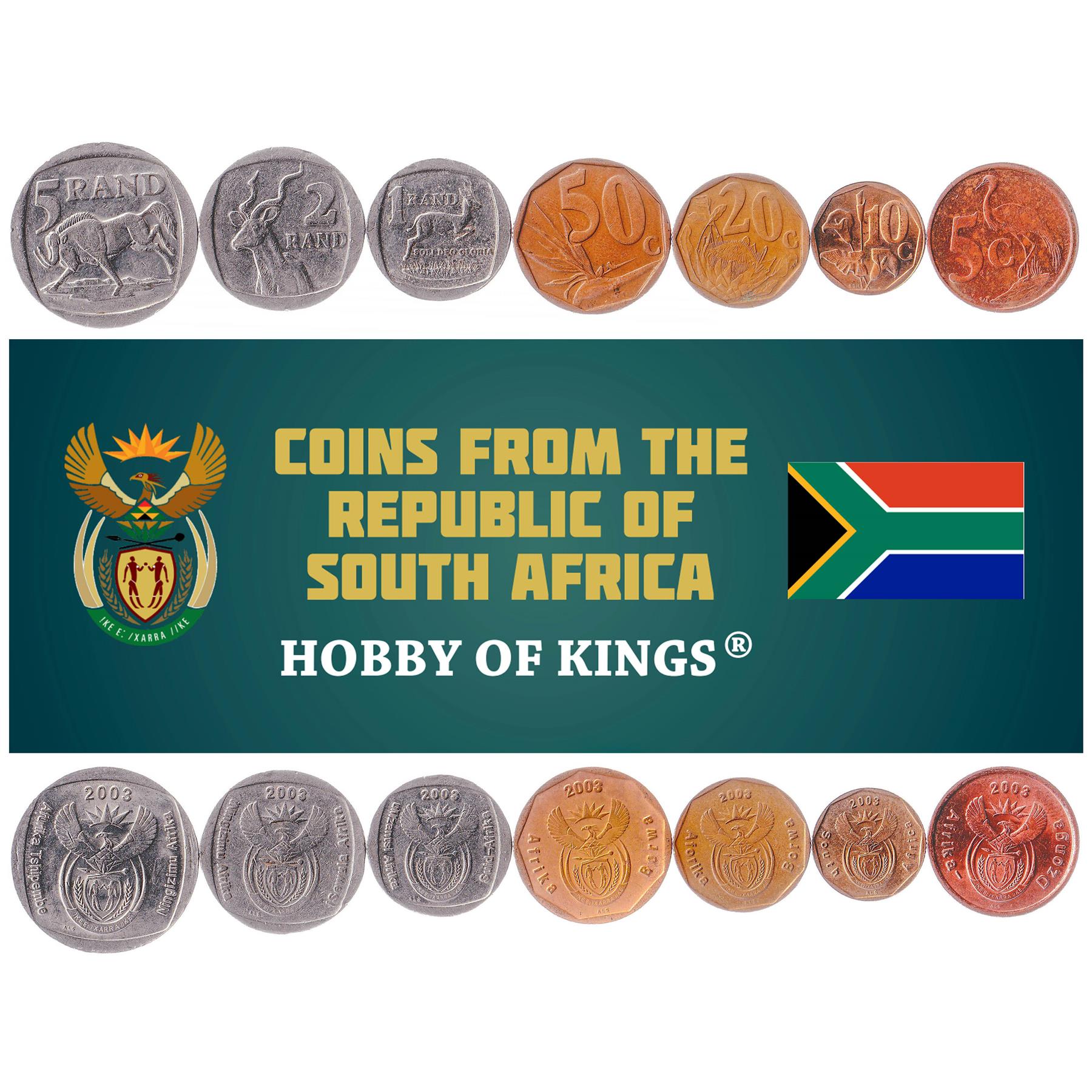 Set 7 Coins South Africa 5 10 20 50 Cents 1 2 5 Rands 2003