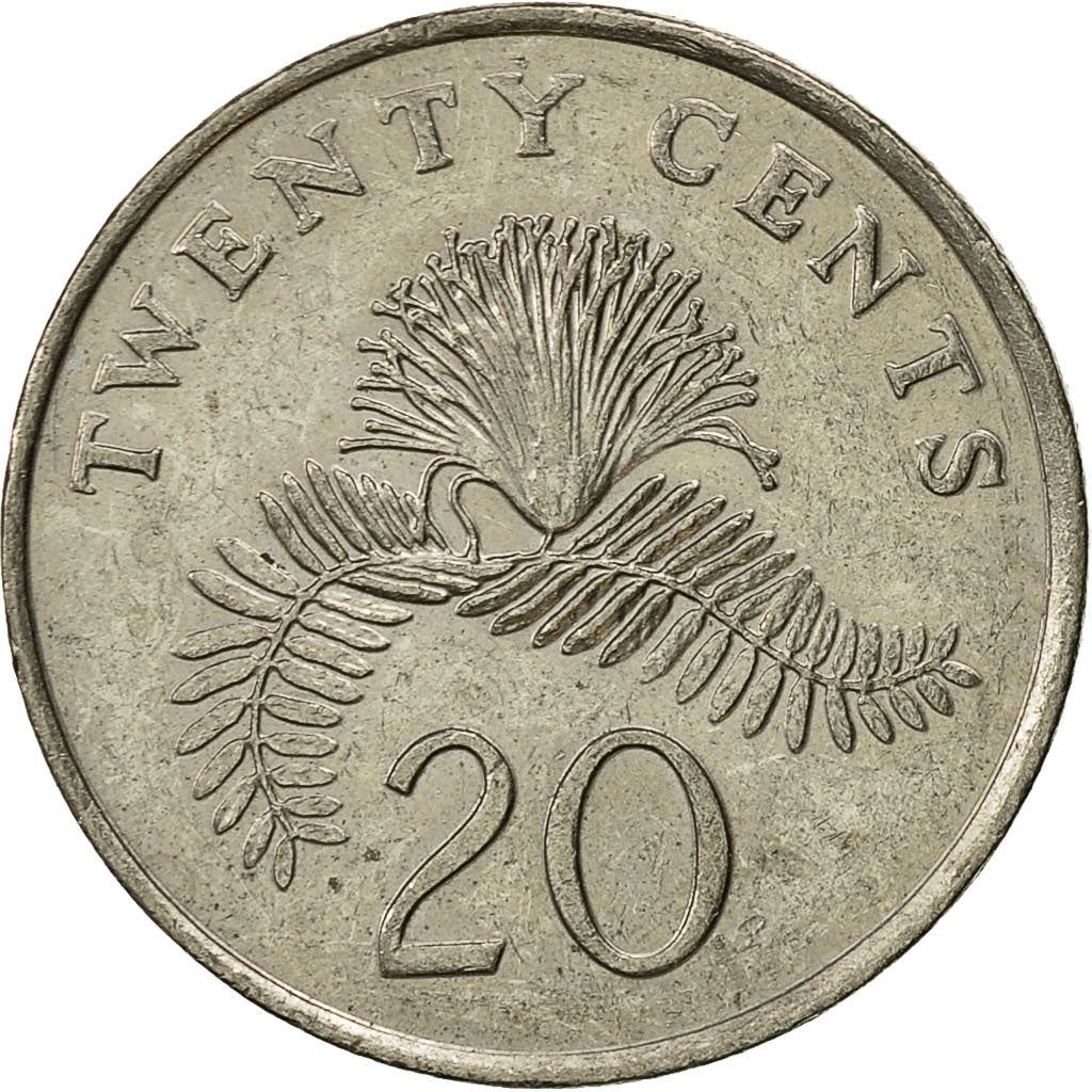 Singapore | 20 Cents Coin | Powder-puff plant | Km:52 | 1985 - 1991