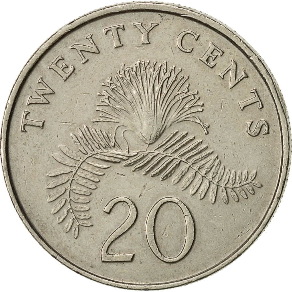 Singapore | 20 Cents Coin | Powder-puff plant | Km:52 | 1985 - 1991