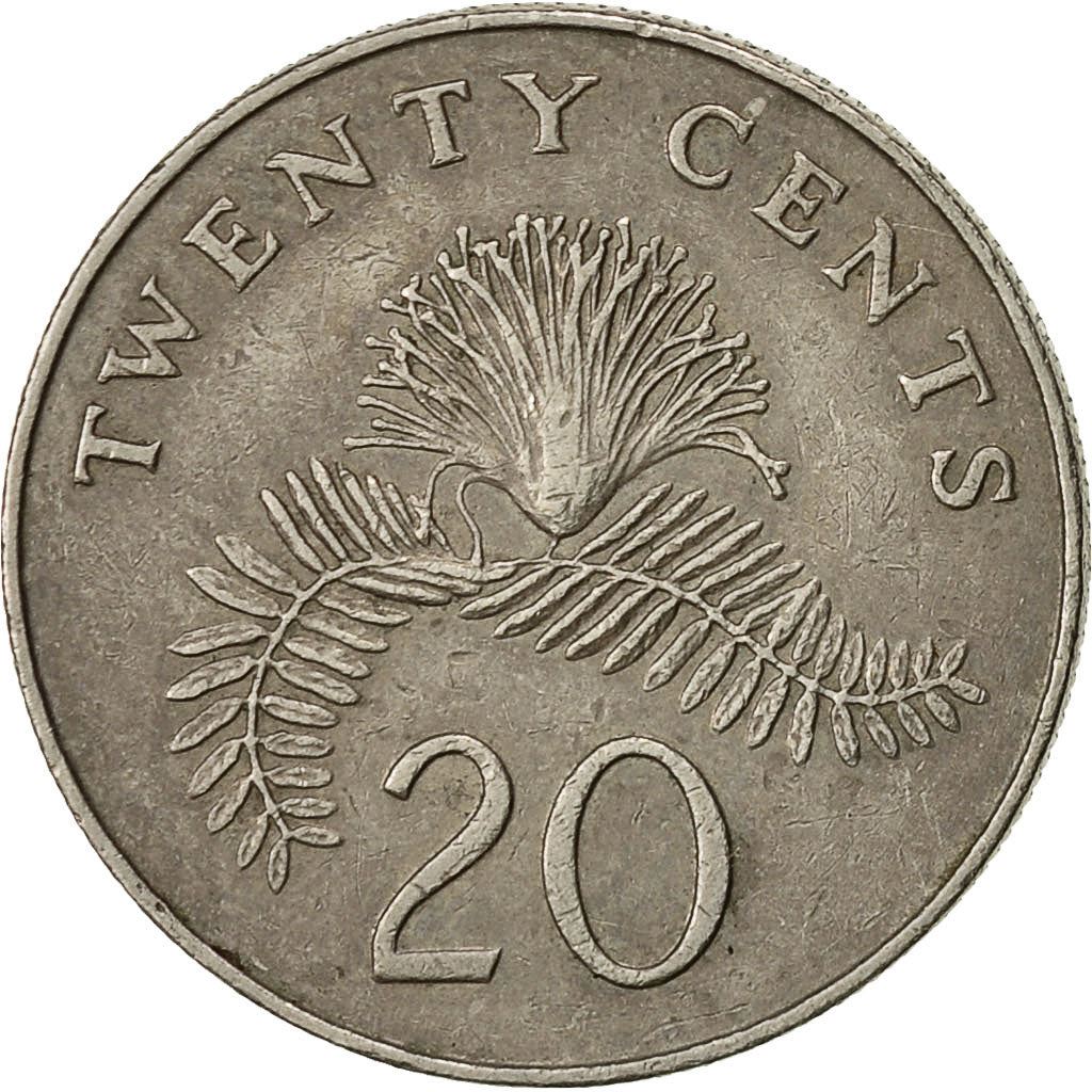 Singapore | 20 Cents Coin | Powder-puff plant | Km:52 | 1985 - 1991