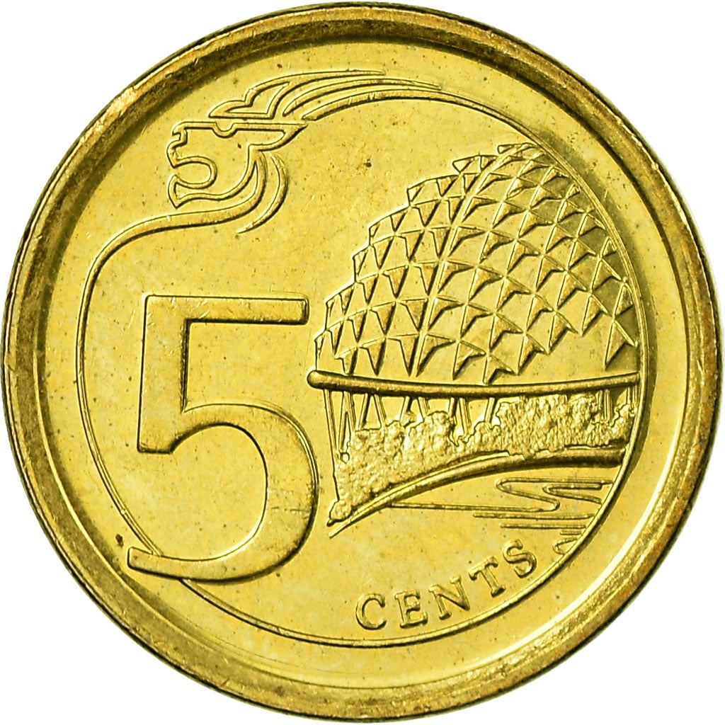 Singapore 5 Cents Coin | KM345 | 2013 - 2018 Brass plated steel