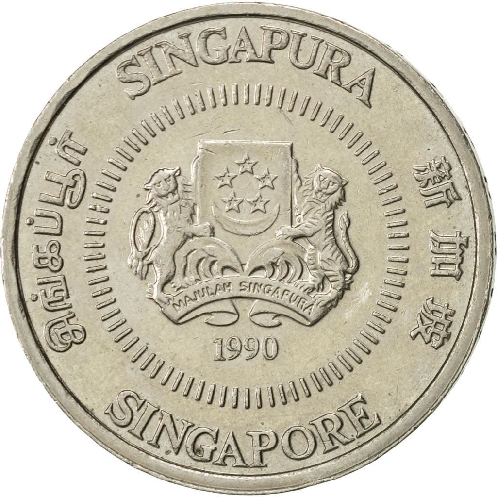 Singapore | 50 Cents Coin | Yellow allamanda flower | Km:53 | 1985 - 1991