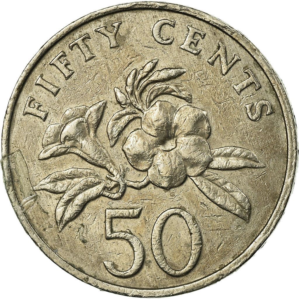 Singapore | 50 Cents Coin | Yellow allamanda flower | Km:53 | 1985 - 1991