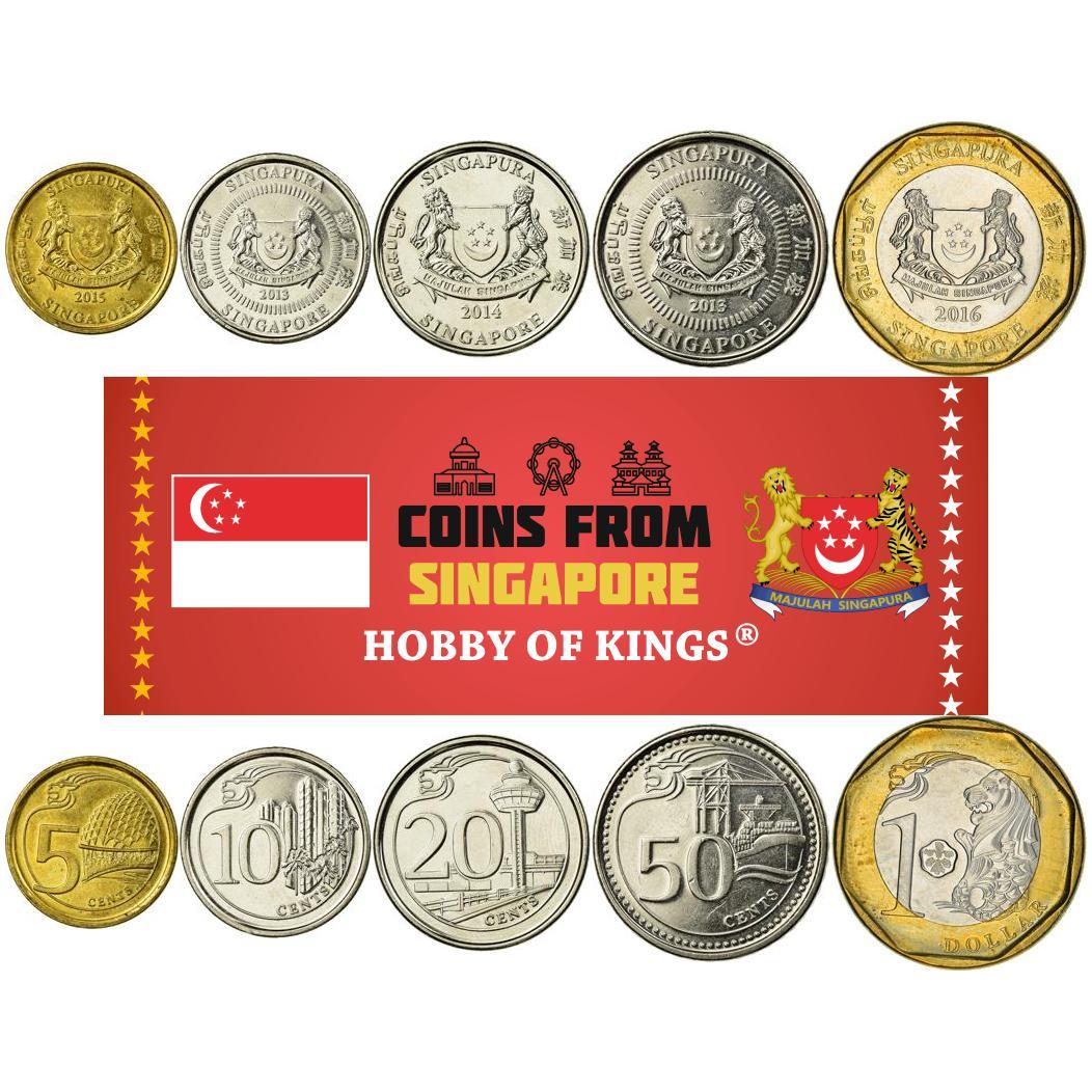 Singaporean 5 Coin Set 5 10 20 50 Cents 1 Dollar | KM 348 345 347 346 314 | 2013 - 2018