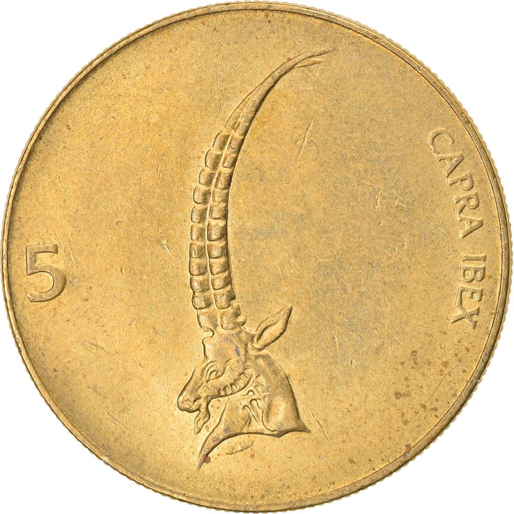 Slovenia 5 Tolarjev Coin | Alpine Ibex | KM6 | 1992 - 2006