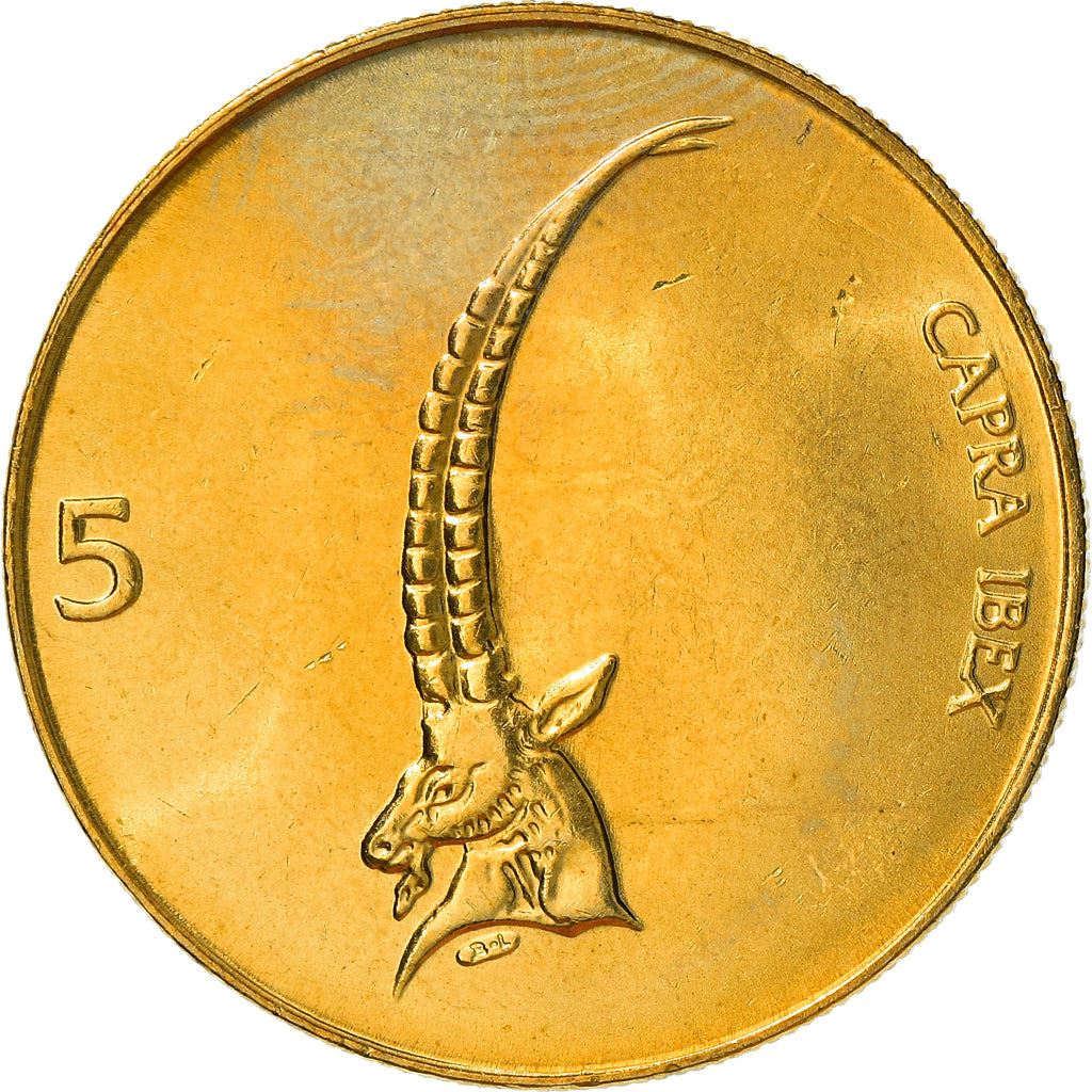 Slovenia 5 Tolarjev Coin | Alpine Ibex | KM6 | 1992 - 2006