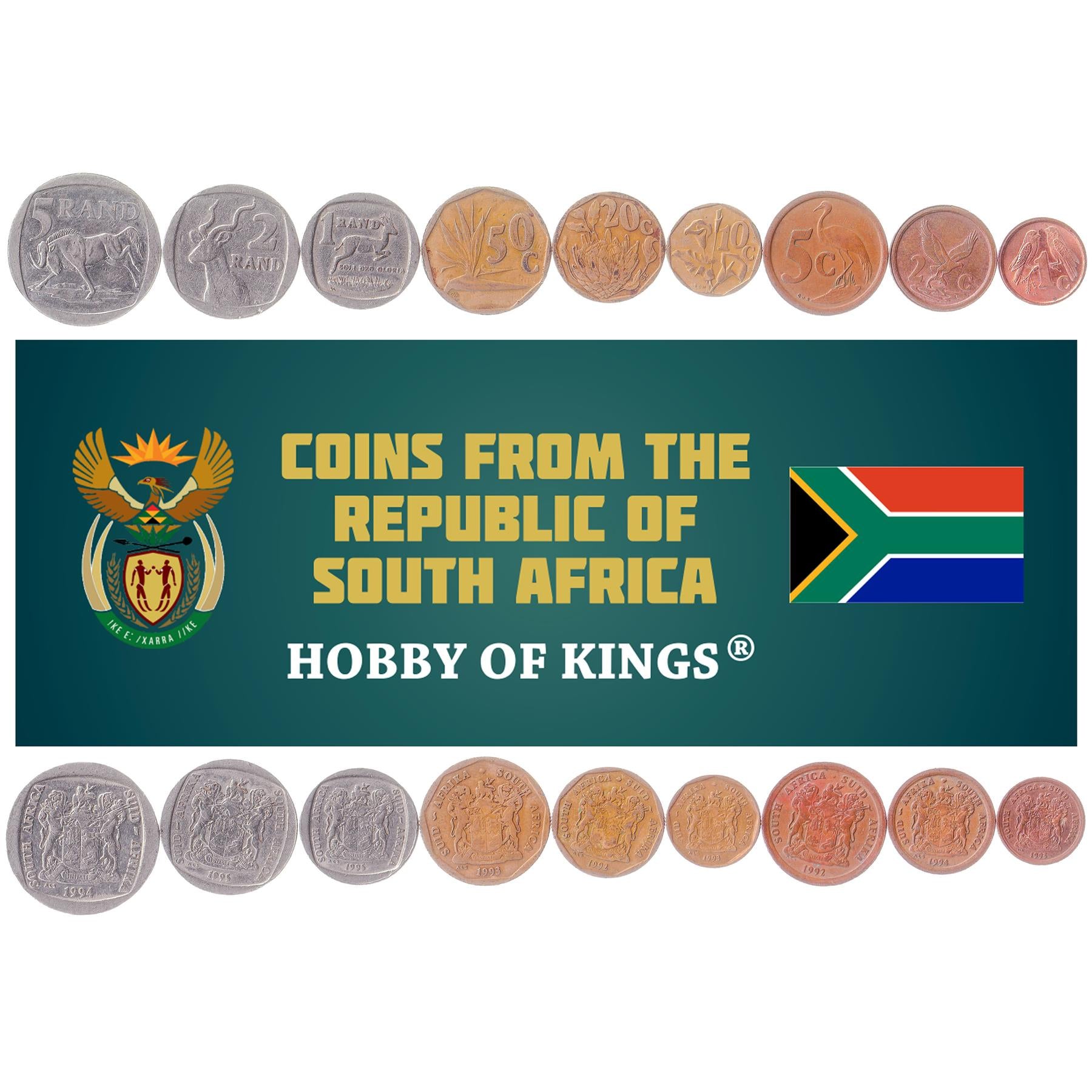 South Africa 1, 2, 5, 10, 20, 50 Cents, 1, 2, 5 Rands 1989 - 1995