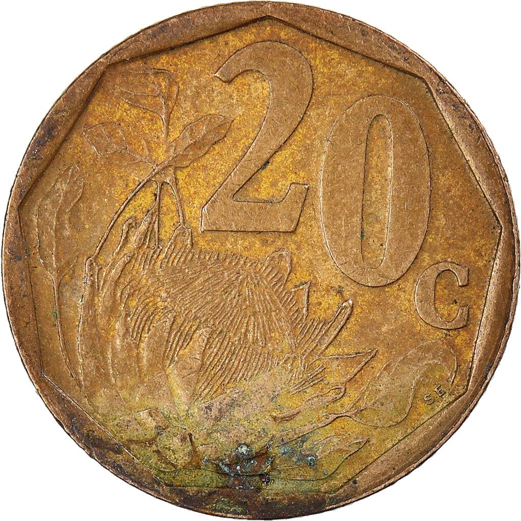 South Africa | 20 Cents Coin | Flowers | King Protea | Km:270 | 2002