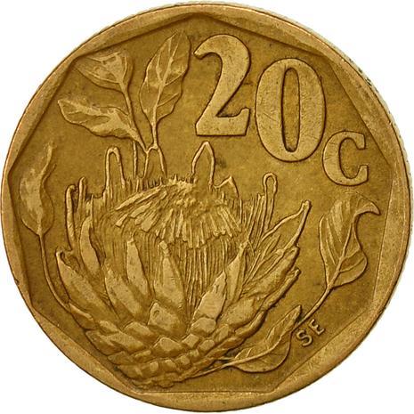 South Africa 20 Cents SOUTH AFRICA - SUID-AFRIKA Coin KM136 1990 - 1995