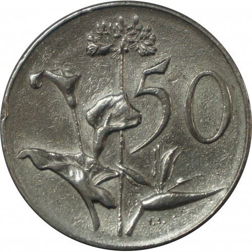 South Africa | 50 Cents Coin | President Charles Swart | Flowers | Lilies | Bird of Paradise | Km:79.1 | 1968