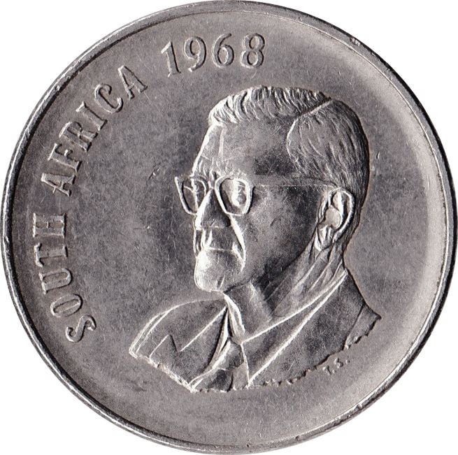 South Africa | 50 Cents Coin | President Charles Swart | Flowers | Lilies | Bird of Paradise | Km:79.1 | 1968