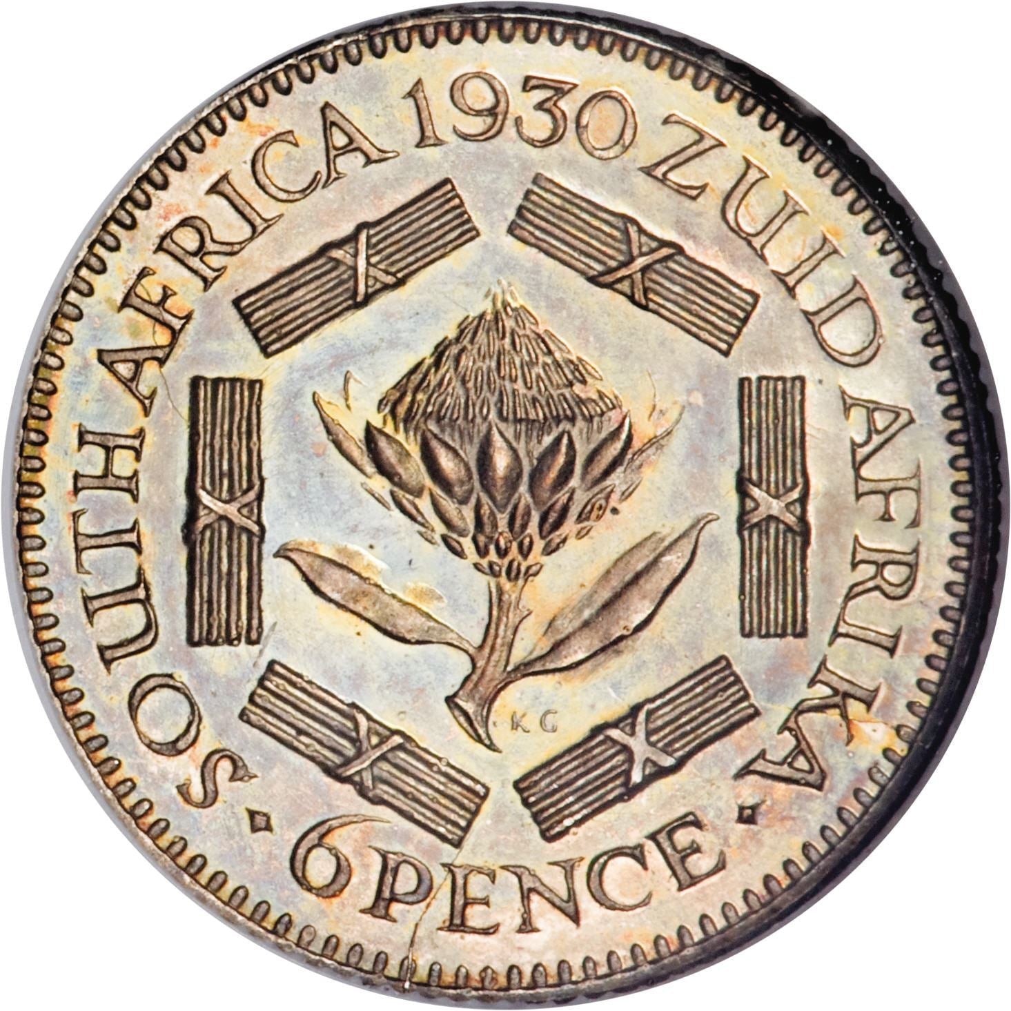 South Africa 6 Pence Coin | George V ZUID-AFRIKA 6 Pence Coin | KM16.1 | 1925 - 1930