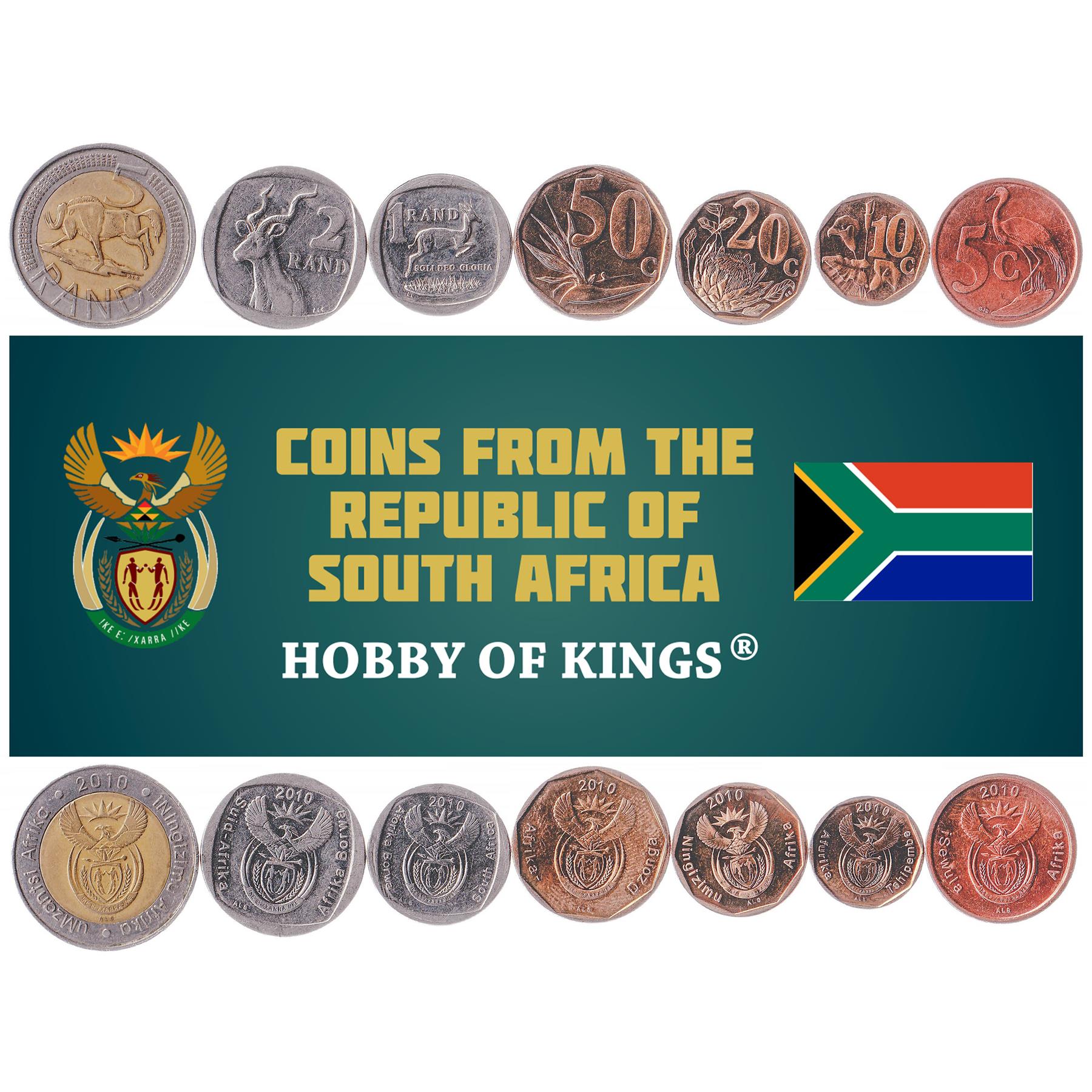 South Africa 7 Coin Set | 5 10 20 50 Cents 1 2 5 Rands | 2010