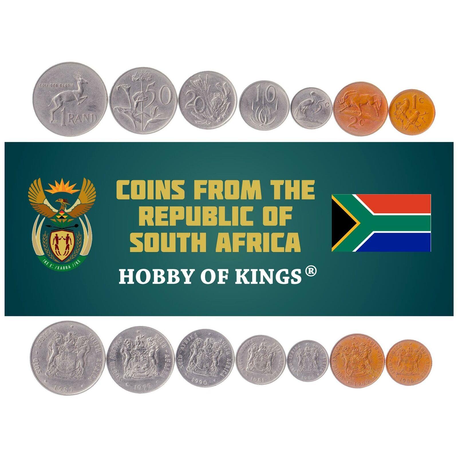 South African 7 Coin Set 1 2 5 10 20 50 Cents 1 Rand 1970 - 1990